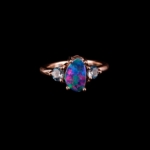 Orijinal Bodrial Opal ve Blue Topaz Taşı Rose Kaplama 925 Ayar Gümüş Yüzük - Görsel 3
