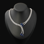 Orijinal safir Doğal Taş Swarovski Süslemeli 925 Ayar Gümüş Bayan Kolye (Gerdanlık) - Görsel 5