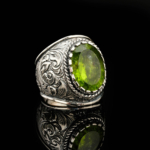 Orijinal Zebercet (Peridot) Taşı 925 Ayar Gümüş Tasarımlı El İşçiliği Erkek Yüzük - Görsel 4
