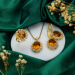 Zültanit Taşı (Laboratuvar İşlemli) 925 Ayar Gümüş Gold Kaplama Kadın Set