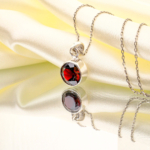 Garnet (Lal) Doğal Taş Gümüş Bayan Kolye