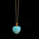 Larimar Taşı Büyük Boy Kalp Model Gümüş Gold Bayan Kolye - Görsel 4