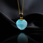Larimar Taşı Küçük Boy Kalp Model Gümüş Gold Bayan Kolye