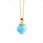 Larimar Taşı Küçük Boy Kalp Model Gümüş Gold Bayan Kolye - Görsel 3