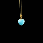 Larimar Taşı Küçük Boy Kalp Model Gümüş Gold Bayan Kolye - Görsel 4