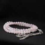 Orijinal Pembe Kuvars Doğal Taş 99 Metal Tesbih (8mm) - Görsel 5