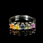 Rainbow Safir Kristali 5 Taş Gümüş Bayan Yüzük - Görsel 6