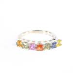 Rainbow Safir Kristali 7 Taş Gümüş Bayan Yüzük - Görsel 4