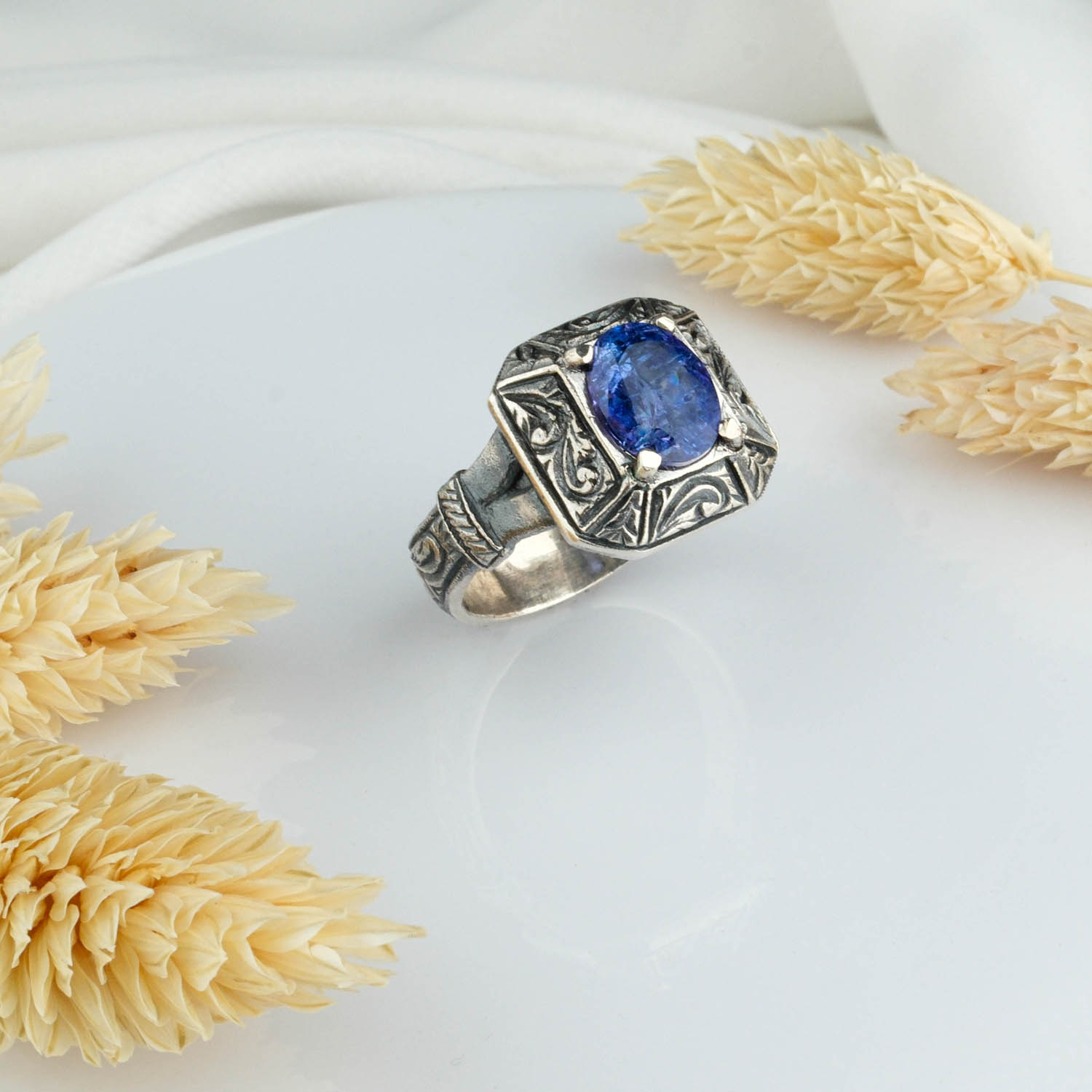 tanzanit-yuzuk-38-0.jpg Tanzanit Doğal Taş Gümüş Erkek Yüzük (2,5ct) - Görsel 1