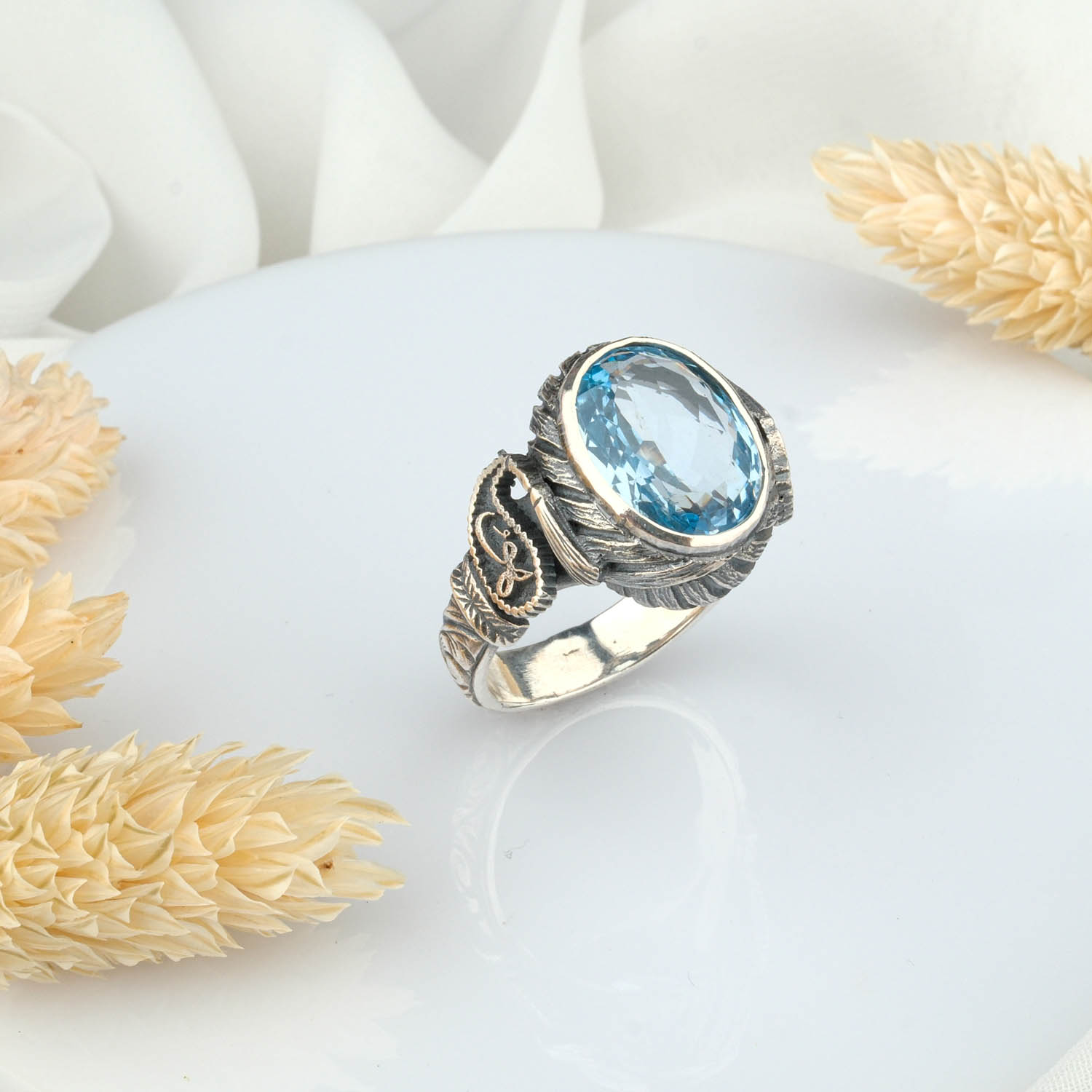 topaz-yuzuk-10-0.jpg Blue Topaz Doğal Taş Gümüş Unisex Yüzük - Görsel 1