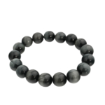 Flexibles Natursteinarmband aus runden, glatten, grauen Katzenauge-Perlen mit Seideneffekt.