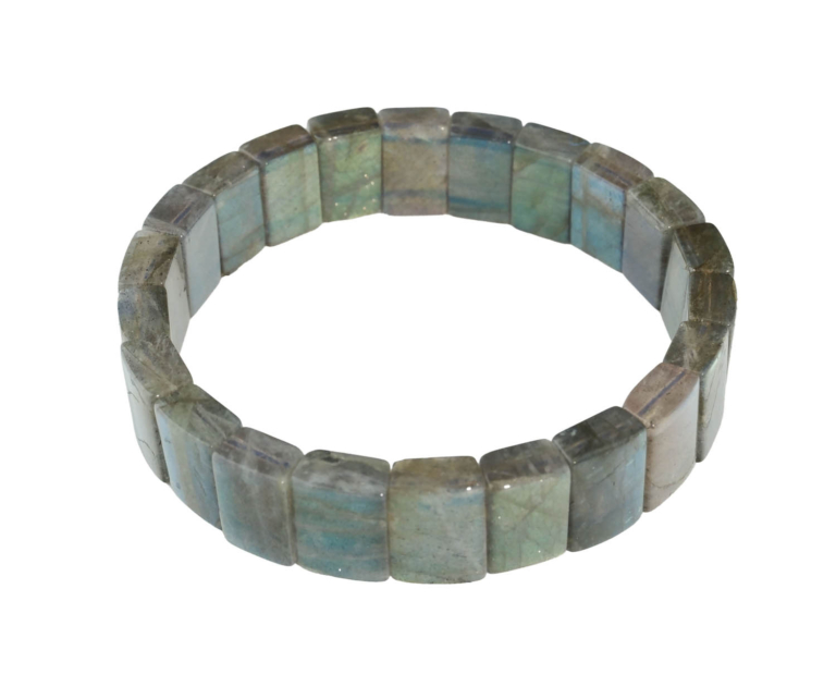 Pulsera de corte rolex rectangular de piedra natural de labradorita original de calidad 6A+ que destaca por sus destellos azules y verdes.