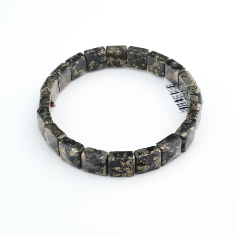 Bracelet élégant taille rolex fabriqué en pierre naturelle de pyrite originale avec des reflets dorés.