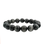 Pulsera flexible de piedra natural hecha de cuentas redondas y lisas de ojo de gato gris.