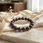 11-12mm boyutlarında iri taneli koyu bordo renkli orijinal lal (garnet) doğal taş bileklik.