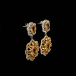 Boucles d'oreilles de luxe en argent sterling 925 ornées de pierres de citrine originale coupe facette en forme de fleur.