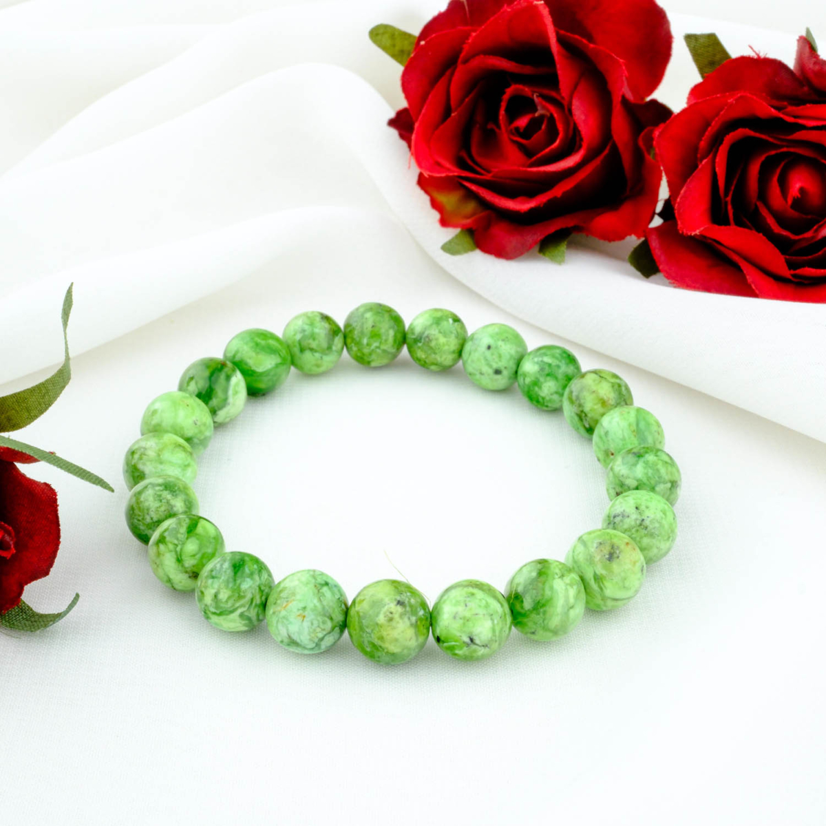 Echte 5A+ Qualität Variscit Naturstein Armband mit 11-12mm Kugelperlen.