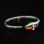 Bracciale rigido di design di lusso in argento sterling 925 con smalto geometrico colorato e zirconi.