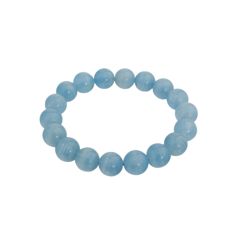 Pulsera de piedra natural de calcita azul original con cuentas grandes de 11-12 mm en color azul pastel.