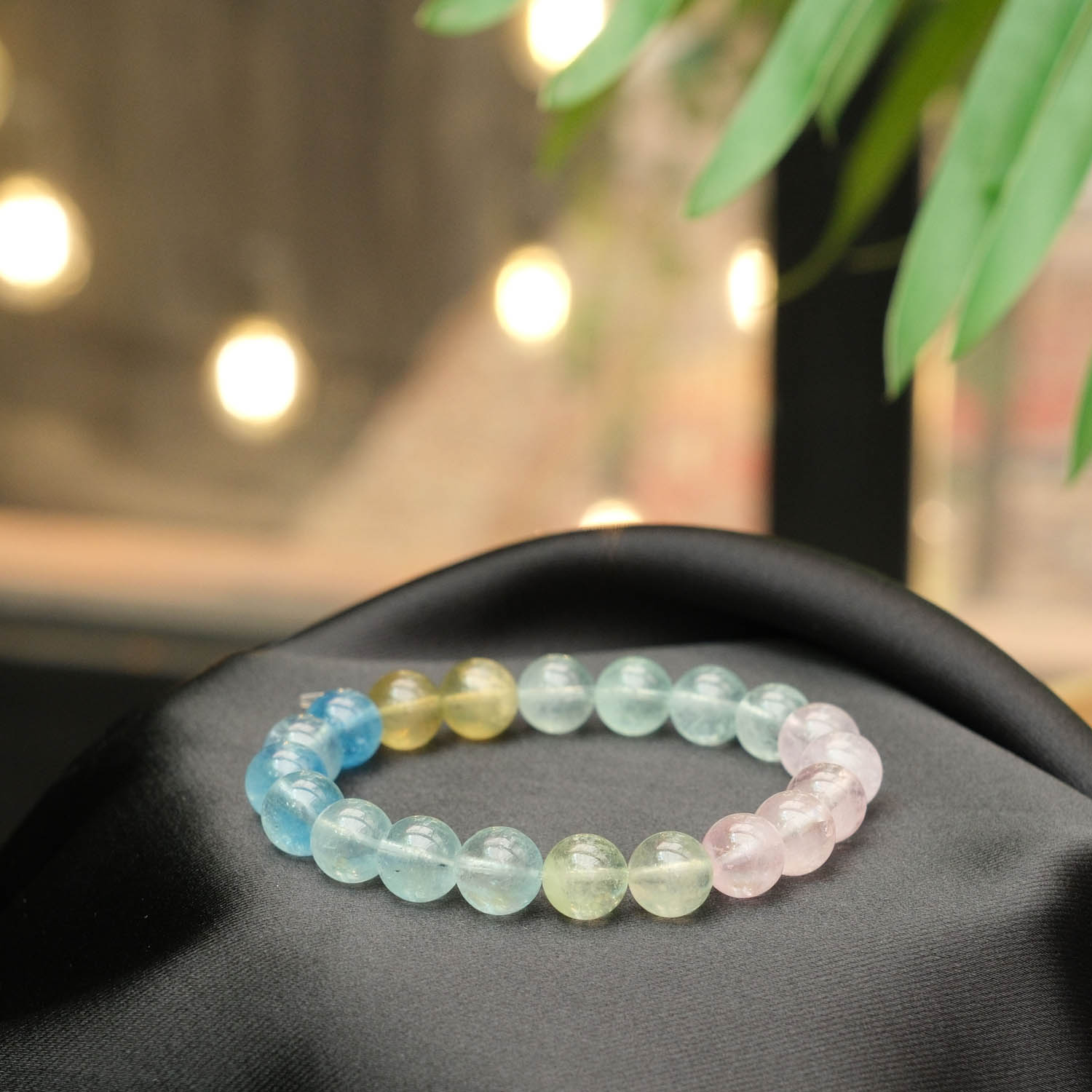 original-7a-grade-9-10mm-morganite-gemstone-bracelet-beads 9-10mm küre kesim pastel pembe ve mavi tonlarında 7A+ kalite orijinal morganit doğal taş tasarım bileklik modeli.