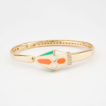 Bracciale rigido di design di lusso in argento sterling 925 placcato oro con smalto geometrico colorato e zirconi.
