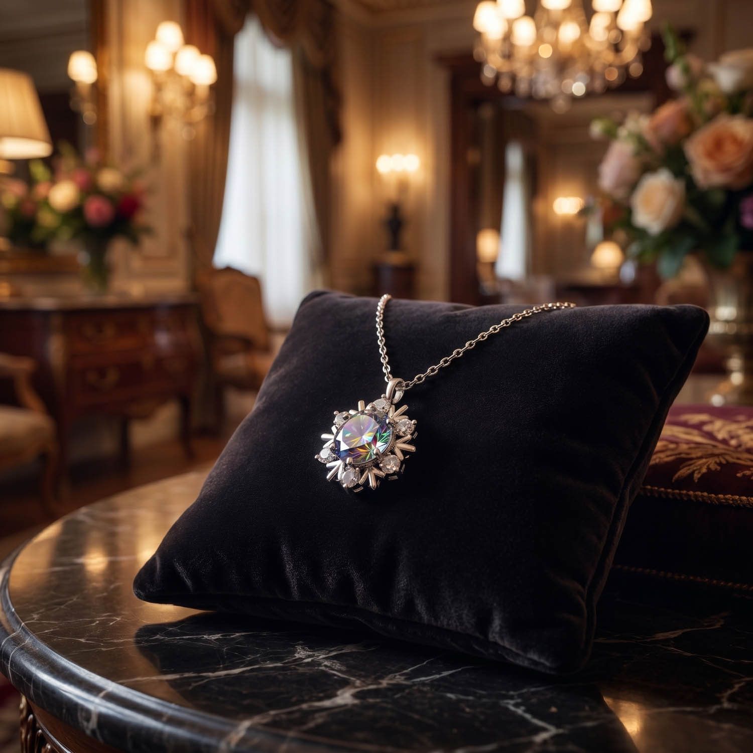 zertifiziert-mystik-topas-925-silber-schneeflocke-kette قلادة نسائية فاخرة من الفضة عيار 925 بتصميم ندفة الثلج مرصعة بحجر التوباز الغموضي الطبيعي والموثق بشهادة.