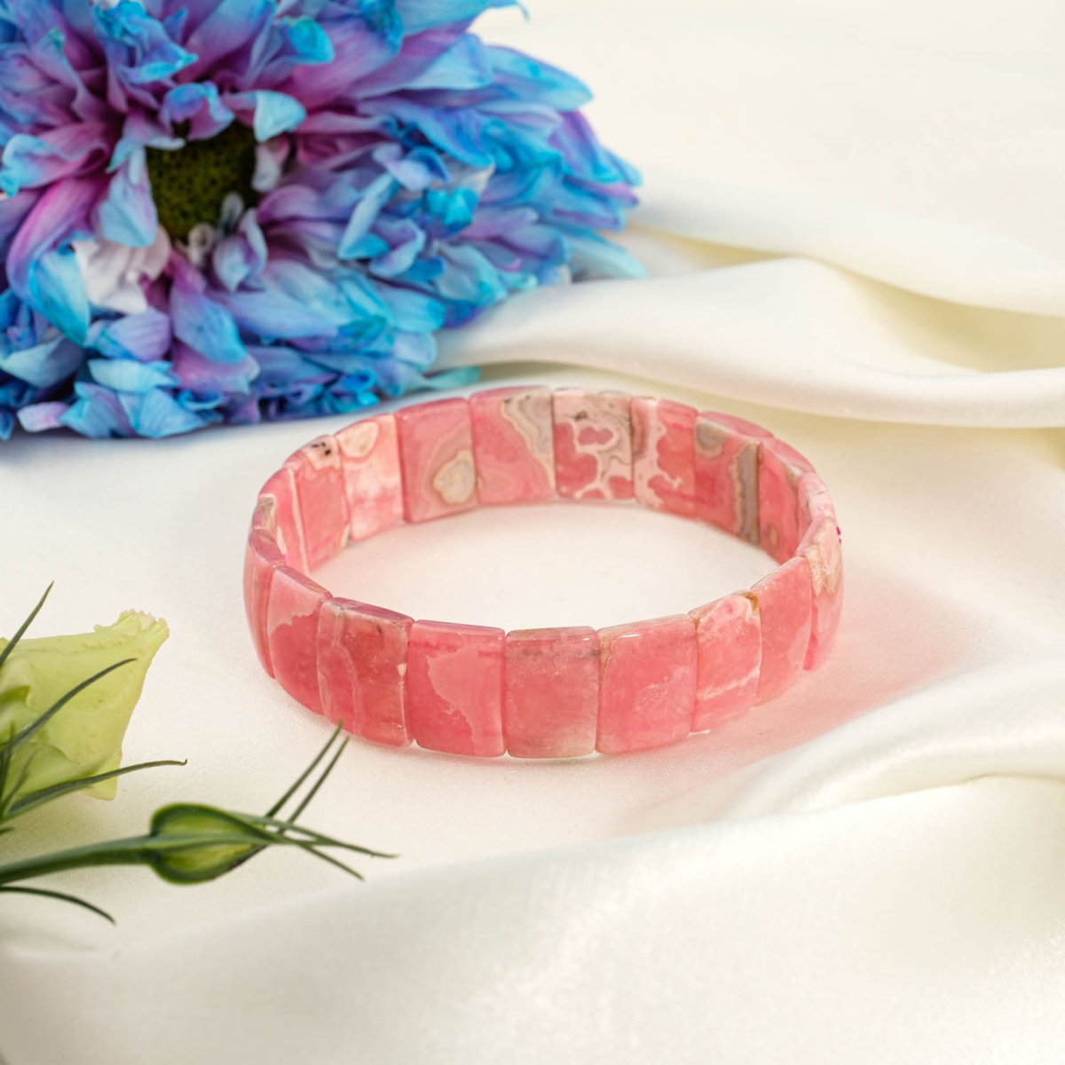 5A+ kalite orijinal pembe rodokrosit doğal taş Rolex dilim kesim lüks bileklik.
