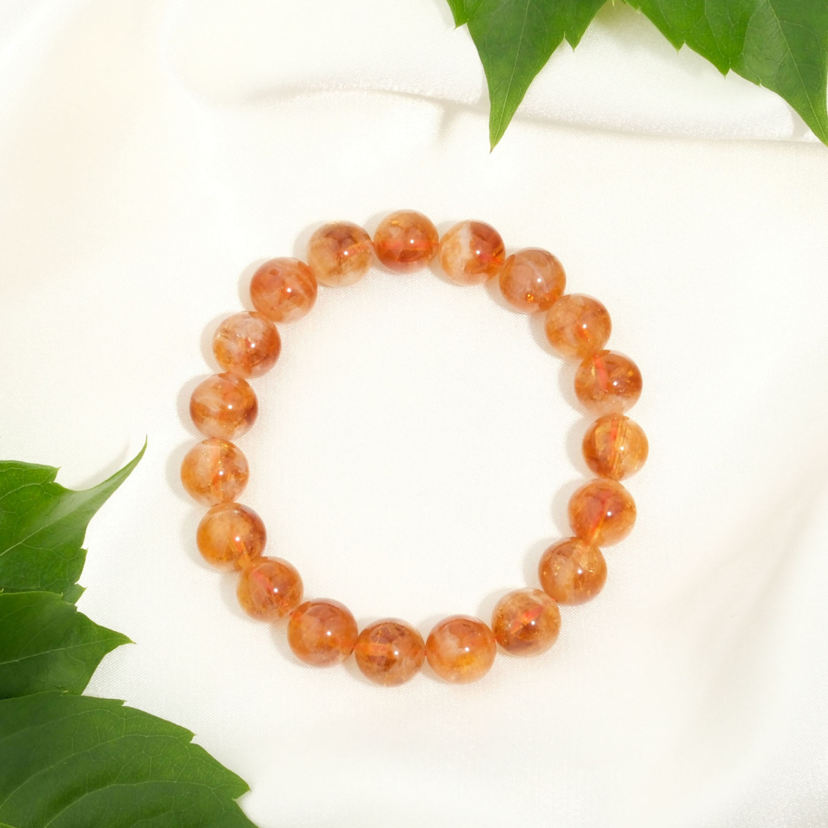 5A+ ekstra kalite 10-11 mm parlak küre kesim doğal sitrin taşlı unisex elastik bileklik.