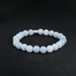 Bracelet élastique unisexe composé de perles rondes d'aigue-marine naturelle de 8 mm.