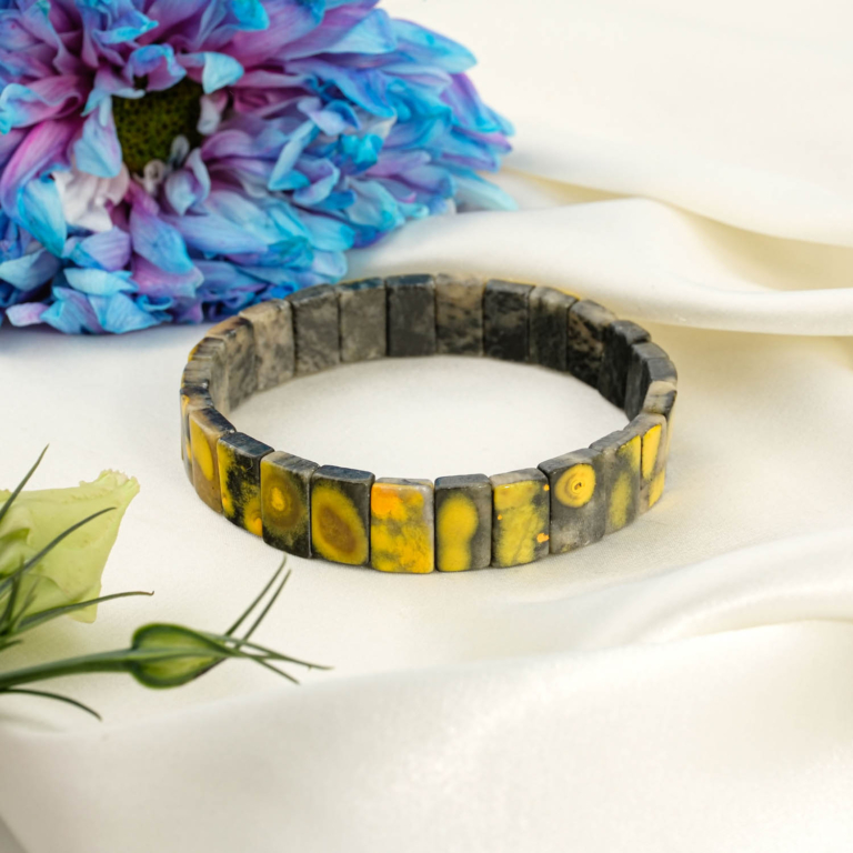 Orijinal sarı gri desenli Bumblebee Jasper doğal taş Rolex dilim kesim lüks bileklik.