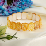 Carving el oyması gül desenli orijinal sarı sedef doğal taş Rolex dilim kadın bileklik.