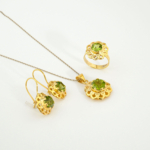 Orijinal Zebercet (Peridot) Doğal Taş 925 Ayar Gümüş Tasarım Gold Kaplama Kadın Set - Görsel 4