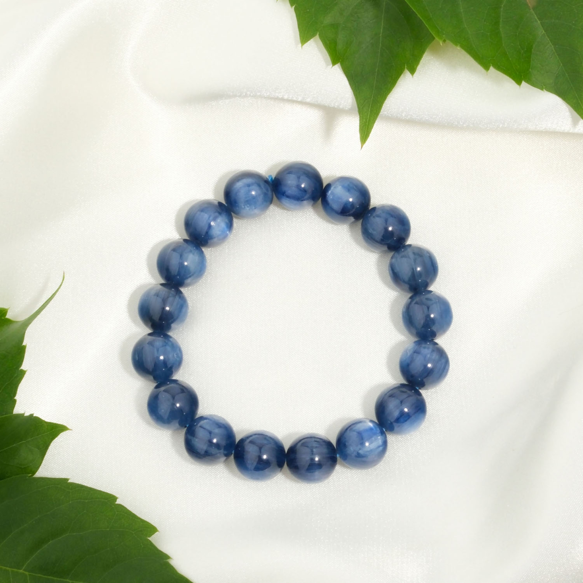 Orijinal 11-12 mm küre kesim derin mavi kyanit doğal taş unisex bileklik.