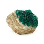 A natural raw emerald-green dioptase crystal cluster specimen.