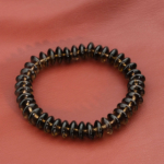 An authentic natural smoky quartz 10x5mm rondelle gemstone stretch bracelet on a white background.