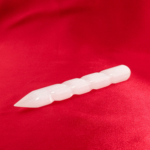 An authentic 14cm natural white selenite twisted spiral pointed healing and massage wand.