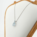 925 sterling silver women design necklace with faceted pear and round cut natural blue topaz gemstones.