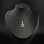 925 sterling silver women necklace featuring pear and oval cut natural yellow citrine gemstones with zircon halo.