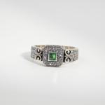 A 925 sterling silver handmade unisex ring featuring a natural square cut Zambian emerald gemstone.