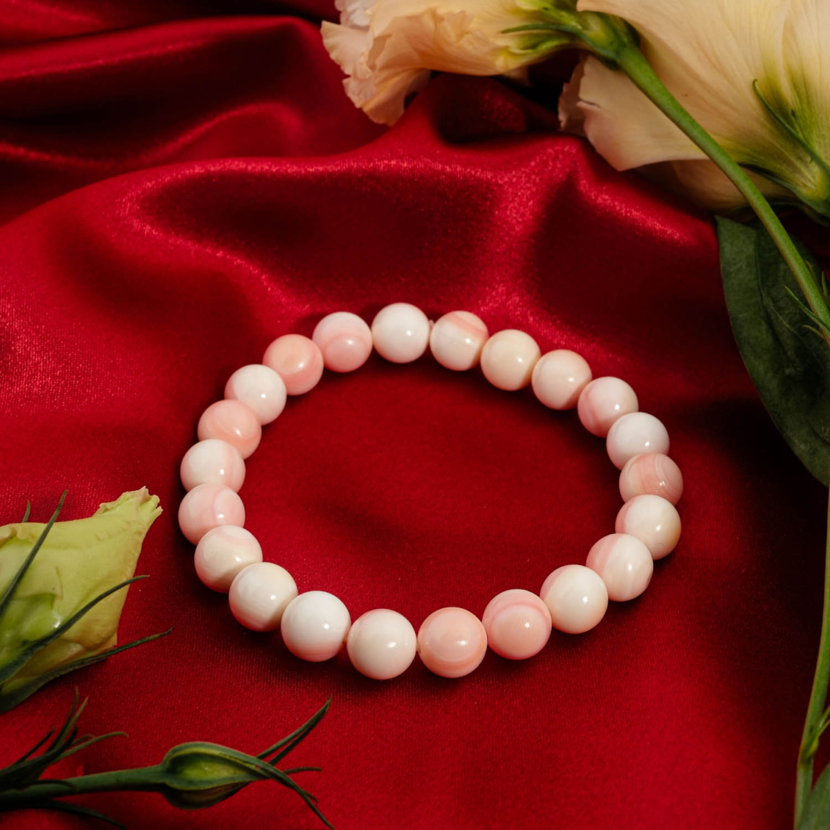Orijinal 8-9 mm kraliçe pembe opal doğal taş pürüzsüz küre kesim kadın bileklik.