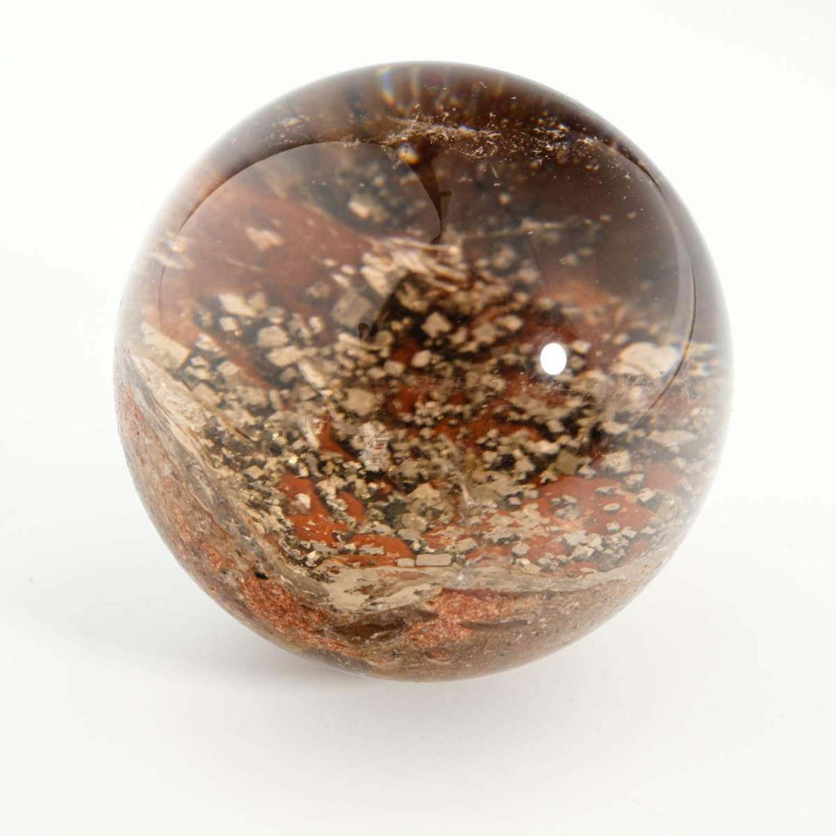 Orijinal 3-3,5 cm pirit mineral oluşumlu berrak garden kuvars doğal taş küre.