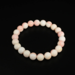 Pulsera elástica artesanal de cuentas redondas de ópalo rosa reina natural de 8-9 mm.