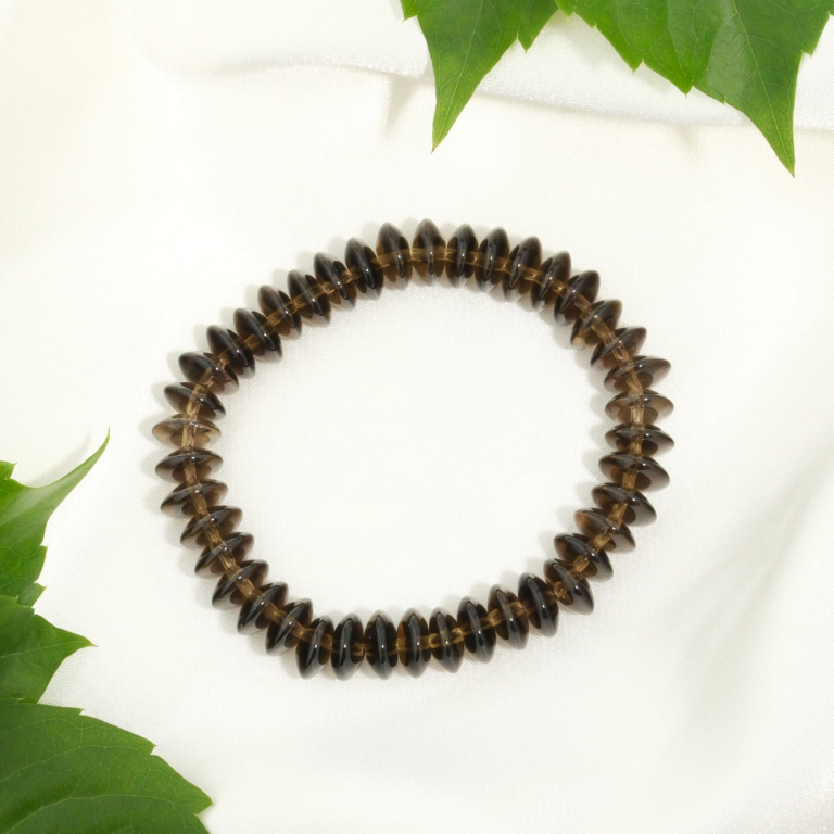 Orijinal 10x5 mm disk rondel kesim dumanlı kuvars doğal taş esnek dizim bileklik.
