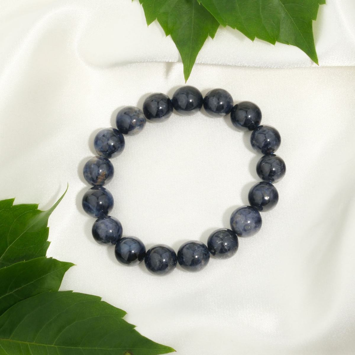 Orijinal 12-13 mm küre kesim koyu lacivert safir doğal taş unisex bileklik.