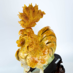 Sculpture monumentale d'un coq en onyx naturel taillé à la main avec socle en bois de 9,25 kg.
