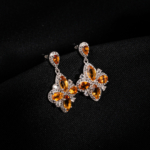 Pendientes colgantes en plata de ley 925 con citrino natural original diseño flor y circonitas.