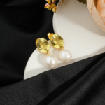 Orijinal Okyanus İnci ve Zebercet (Peridot) Doğal Taş 925 Ayar Gümüş Tasarım Gold Kaplama Kadın Küpe - Görsel 8