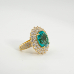 Bague halo de luxe pour femme en argent 925 plaqué or sertie d'une topaze couleur paraïba de 17 ct.