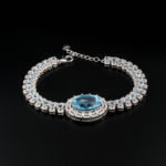 Orijinal faset kesim oval blue topaz doğal taş halo taşlı 925 ayar gümüş kadın su yolu bileklik.