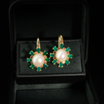 Boucles d'oreilles pendantes halo en argent 925 plaqué or avec perle d'océan, agate verte et tourmaline rose naturelle.